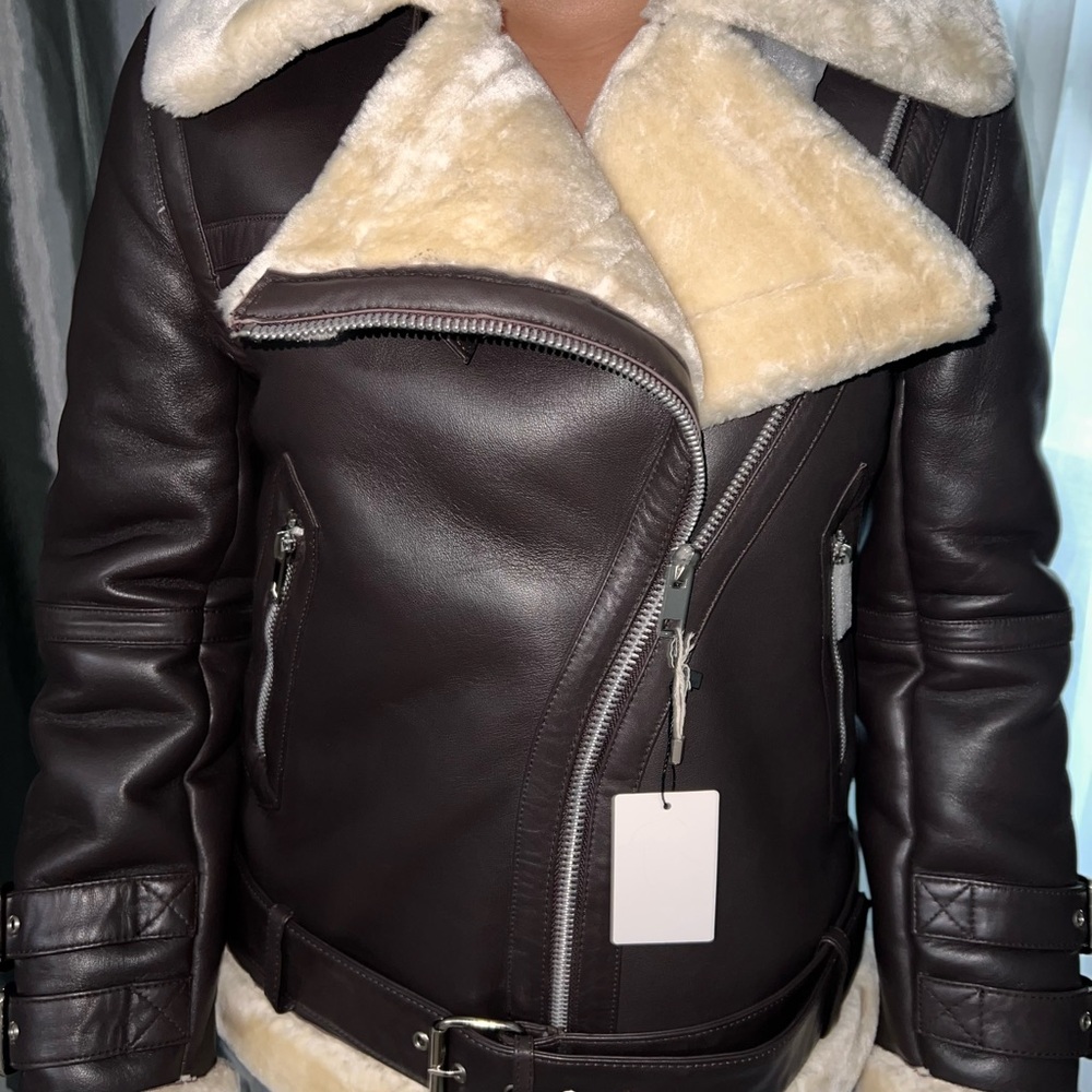 Walter Baker Dark Brown Leather Jacket with Cream Shearling